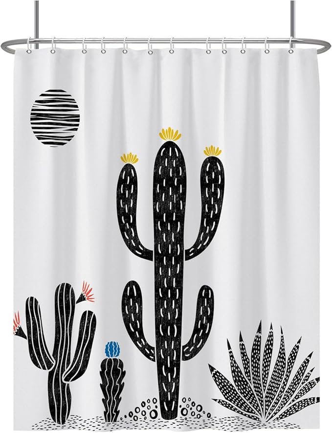 Baocicoo Boho Cactus Shower Curtain Tropical Plants Minimalism Floral Abstract Moon Black and White Shower Curtains for Hotel Home Bathroom Polyester Waterproof Fabric with Hooks 72x84 Inches