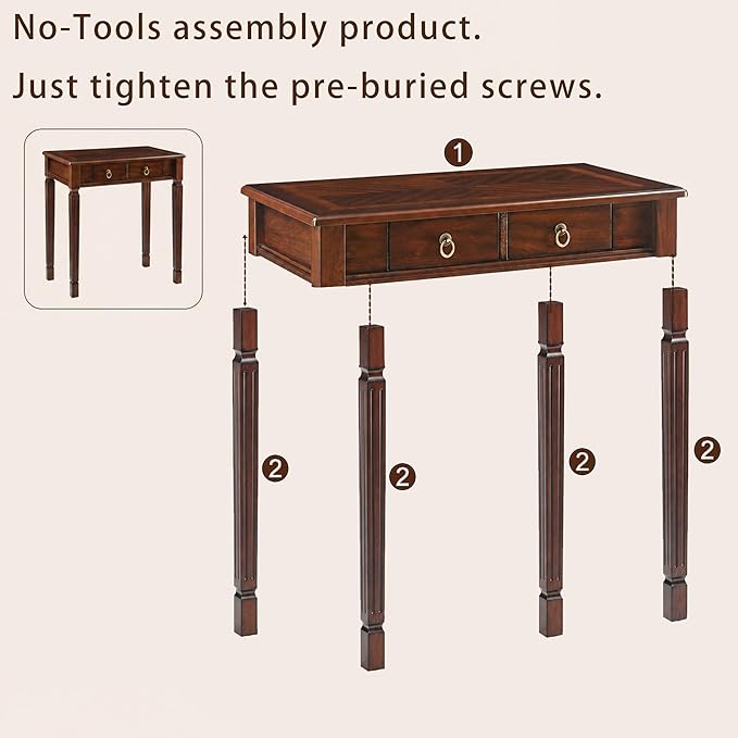 Cherry Walnut Writing Desks with Drawers, 31.5" Mid-Century Modern Computer Desk for Home Office, Secretary Desk for Living Room Study or Workspace, Easy Assembly Vanity Desk, SSZD1258