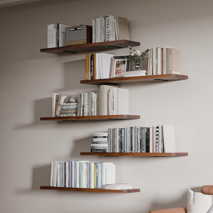 5 Tier Book Shelf,Long Floating Shelf for Wall 36 inch,Wall Mounted Bookshelf with Heavy Duty Brackets,Large Bookcase