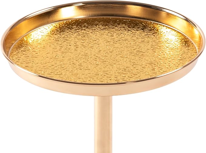 Adjustable Side Table, Small Tea Martini Table, Gold, Natural Marble Decorative Pedestal End Table for Display and Storage (Gold+ Small)