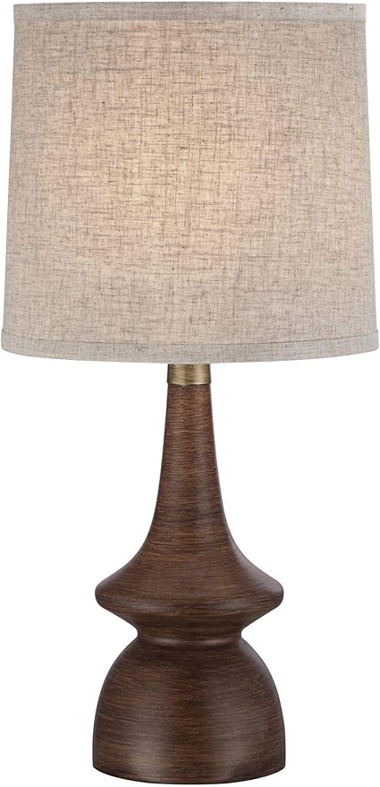 360 Lighting Rexford Mid Century Modern Table Lamp 24" High Walnut Faux Wood Brown Off White Linen Tapered Drum Shade for Bedroom Living Room House Home Bedside Nightstand Office Kids Family