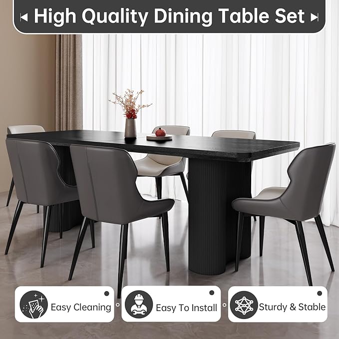 5-Piece Modern Dining Set, 78.97" Dining Table Set for 4, Rectangular Kitchen Table with 4 Chairs for Dining Room Kitchen Living Room, Black