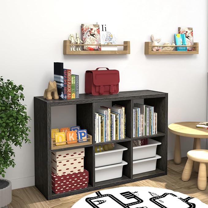 Endearing Limons【2026 Wooden Thick Border 6 Cube Shelf Storage Organizer with Anti-Tipping Kits + Reversible Open Back Bookcase (11x 11 Unit Cell Chocolate)