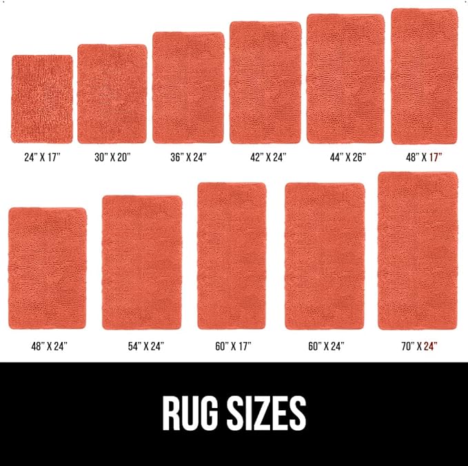 GORILLA GRIP Bath Rug Mat 44x26, Thick Soft Absorbent Chenille, Quick Dry Microfiber Mats, Rubber Backing Washable Shower Floor Rugs, Bathmat Runner, US Designed Bathroom Home Decor Accessories Coral