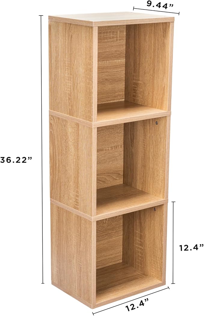Cube Storage Shelf, 3 Cube Storage Organizer, 3 Tier Bookshelf Small Bookcase, Wooden Book Shelf for Bedroom, Small Bookshelf for Living Room and Office (Natural, 3 Cube)