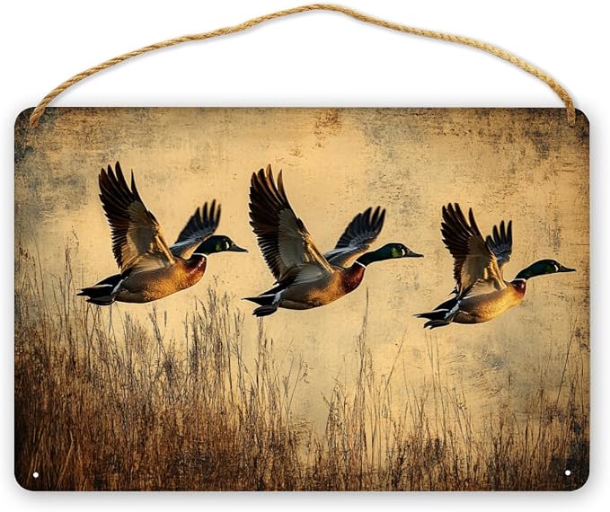 Vintage Flying Ducks Wooden Sign 12x8 Inch - Retro Nature Decor for Nostalgic Enthusiasts & Bird Lovers, Ideal for Vintage-Inspired Interiors & Rural Aesthetic Spaces