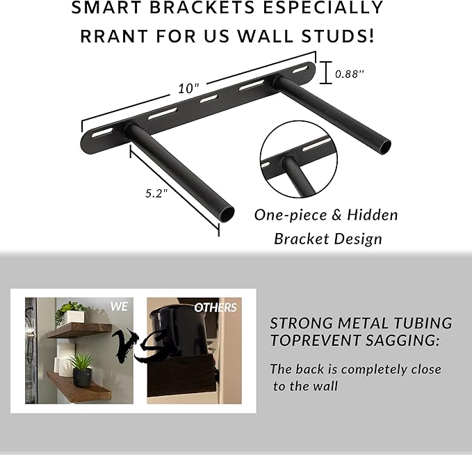 BGMG Wood Floating Shelves for Wall 18 inch, Distressed Rustic Wooden Wall Mount Shelves for Bathroom Living Room Bedroom Kitchen Farmhouse Set of 2-18x6.7x1.25 inch-Distressed Walnut