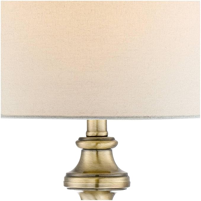 Regency Hill Fairlee Traditional Candlestick Style Table Lamps 26" High Set of 2 Antique Brass Gold White Fabric Drum Shade Decor for Living Room Bedroom House Bedside Nightstand Home Office