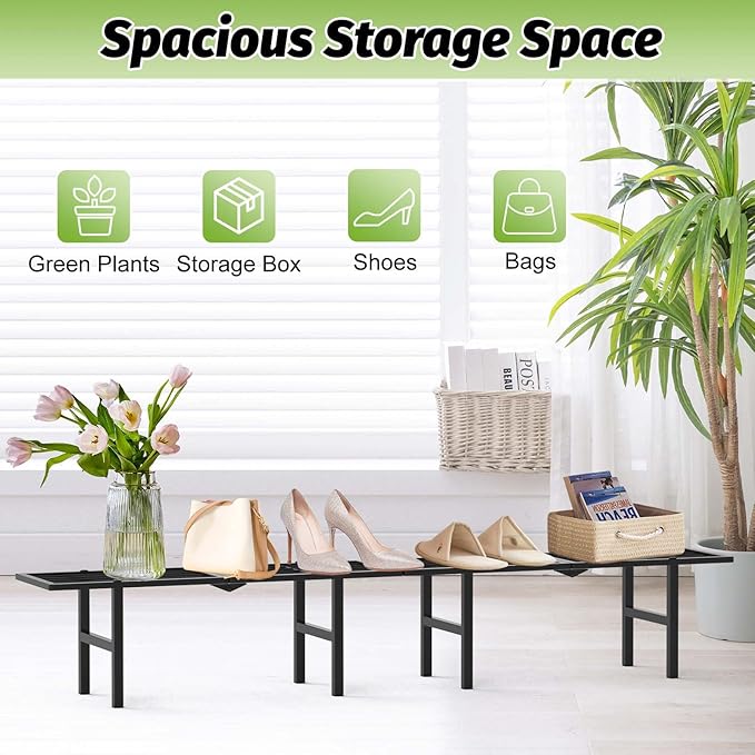 2 Pack 1 Tier Plant Stand Indoor Outdoor- Foldable Metal Plant Shelf, 8.7" Narrow Space-Saving Design for Multiple Plants, Modern Flower Pot Holder Display for Garden Patio Balcony, Black
