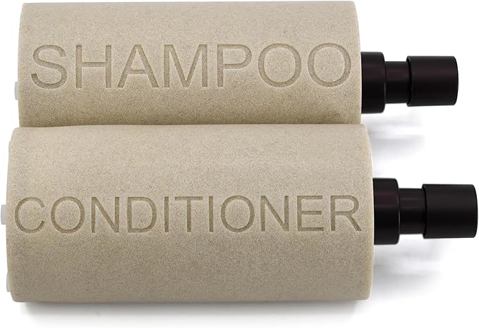 Resin 2 Pack Shampoo, Conditioner or Body Wash Dispenser Set, Luxurious Refillable Pump Bottles with Matte Pump Top and Embossed Text, Durable Design for Bathroom and Shower