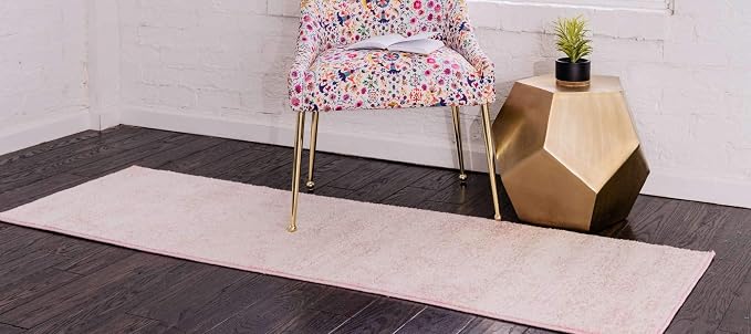 Unique Loom Bromley Collection Area Rug - Wells (2' x 13' 1" Runner, Pink/ Ivory)
