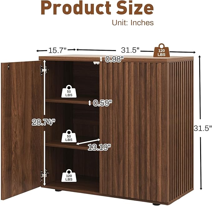 Rophefx Fluted Sideboard Cabinet, 94.5" Buffet Cabinet with Storage, Credenza Storage Cabinets with Adjustable Shelf, Wood Entryway Cabinets with Pop-up Door for Living Room, Entryway, Hallway, Walnut