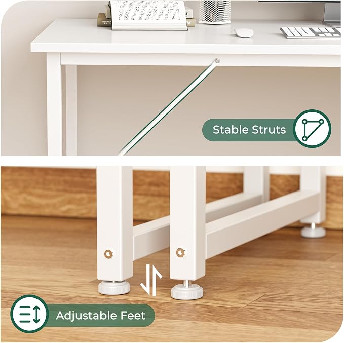 Huuger Computer Desk, 48 Inch Office Desk, Gaming Desk with Storage, Writing Desk Work Desk for Home Office, Study, Modern Simple Desk, Large Legroom, Metal Frame, White