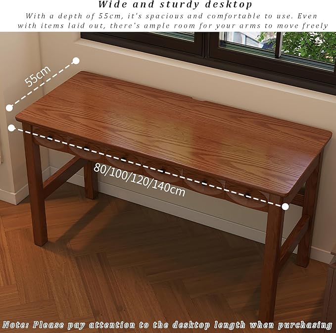 Mid Century Modern Home Office Desk, Solid Wood Writing Desk Multi-Functional Computer Table with 2 Drawers, Vanity, Study Desk for Bedroom/Living Room/Study/Workstation