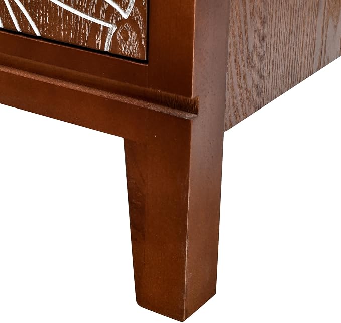 eHemco Tropical Monstera Door Accent End Table, Modern Retro Style, 16.5 x 14 x 31 Inches, Antique Walnut Finish
