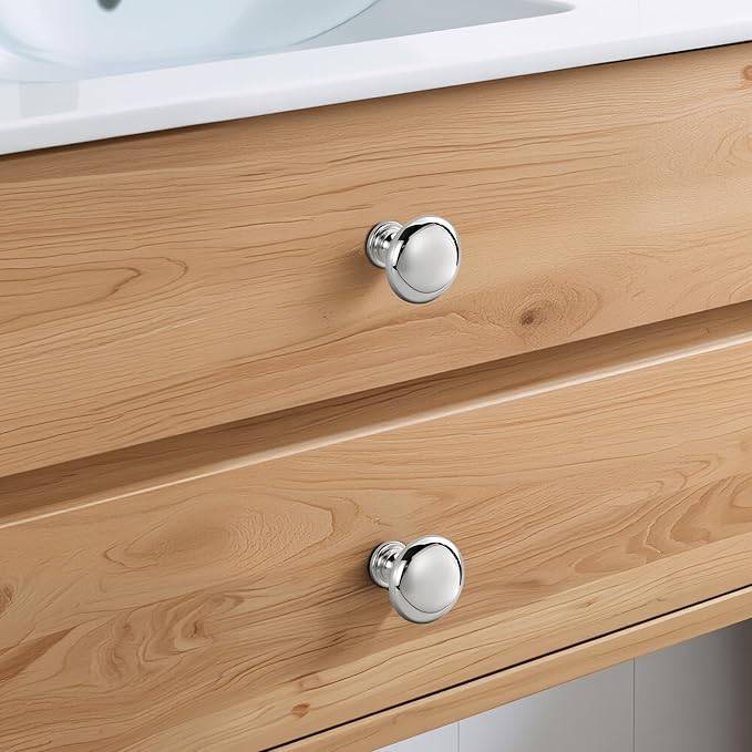Lardmon 10 Pack Polished Chrome Round Cabinet Knobs 1.2 Inch(30.5mm) Dia. Drawer Knobs Modern Single Hole Cabinet Pulls Solid Kitchen Knobs Cabinet Handles Heavy Duty Kitchen Hardware for Dresser