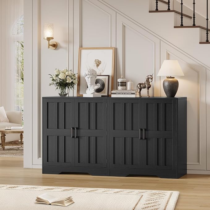 Sideboard Buffet Cabinet, Modern Farmhouse Kitchen Storage Cabinet, 63" Modular Accent Cabinet Coffee Station Bar Media Console Table Credenza for Kitchen Dining Room, Living Room Entryway Hallway