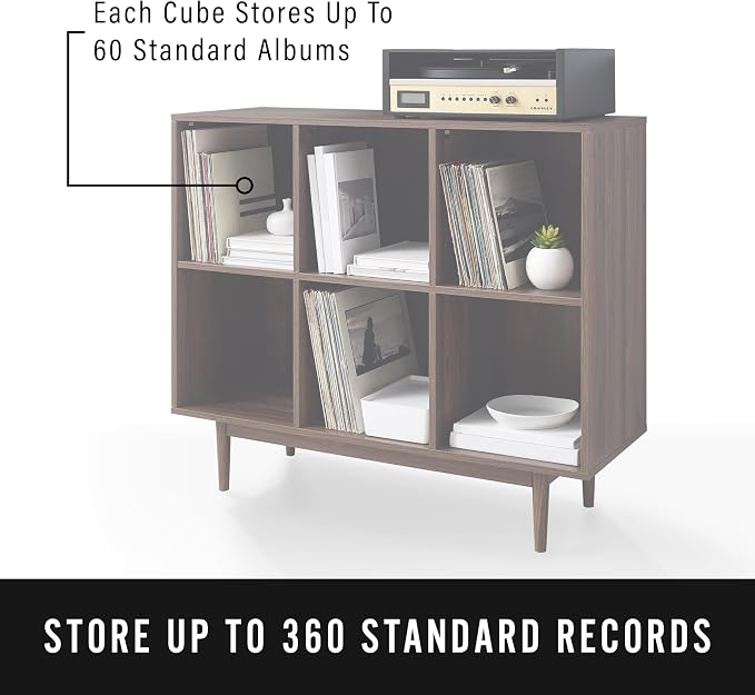 Crosley Furniture Liam Record Storage Cube Bookcase with 6 Cubes, Vinyl Record Holder and Bookshelf, Walnut