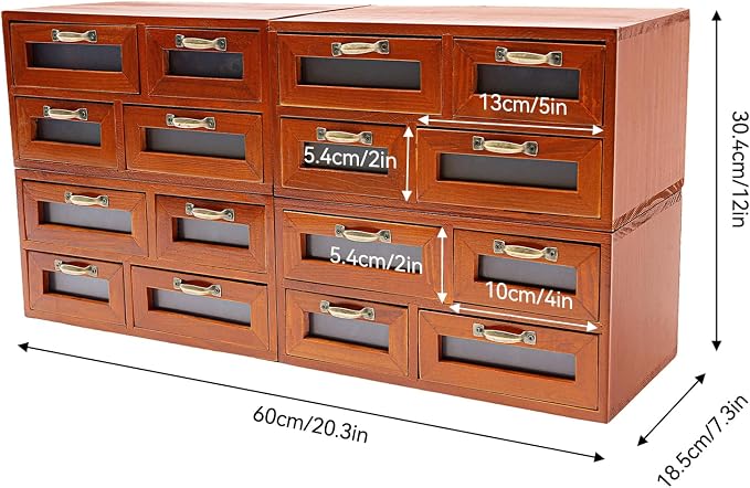 Vintage Wooden Drawers Organizer, 16-Drawer Desktop Storage Box With Drawers, Iron Label Holders, Apothecary Cabinet For Countertop Tea Coffee Pod Storage(16-Drawer/Brown2)