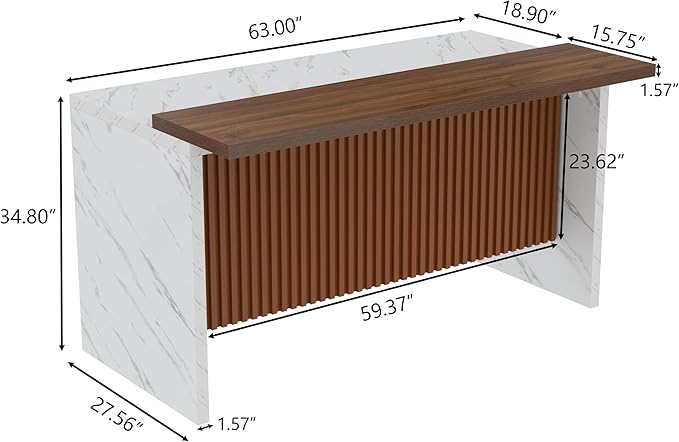 63" Large Imitation Marble Bar Table,Island Table with LED Lights,Mordern Marble Stripes Dining Table with Grille Design for Home Kitchen, Living Room, Balcony, Basement(White)