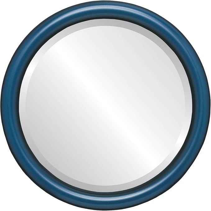 OVALCREST Round Wooden Beveled Wall Mirror for Home Decor, Bathroom, Vanity, Bedroom, Living Room, Hallway - Royal Blue - 26x26 Outside Dimensions