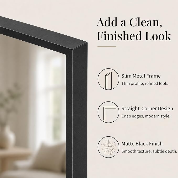 2-Pack 24"x36" Matte Black Bathroom Mirror, Thin Metal Frame, Heavy-Duty Rectangular Vanity Mirror for Over Sink, HD Shatterproof Glass, Modern Farmhouse & Industrial Style