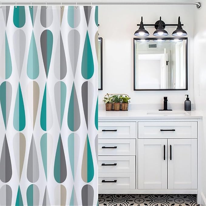 Mid Century Shower Curtain,Modern Retro with Drop Shapes Geometric 1960s Decor Bathroom Curtain Polyester Waterproof Fabric 66x72in（168x183cm）