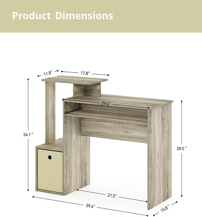 Small Computer Desk with Drawer, Writing Desk with Storage Shelves for Home Office Bedroom, Oak/Ivory