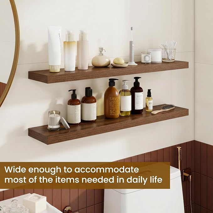 Dreamland 36Inch Floating Shelves for Wall, Rustic Wooden Walnut Floating Shelves for Bathroom|Bedroom|Kitchen, Deep Wall Mounted Book Shelf, Wood Storage Display Shelf for Home Decor, Set of 2