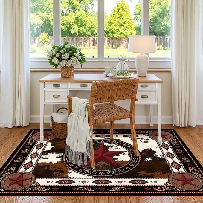 Vintage Star Rugs Non Slip Rustic Farmhouse Floor Mat Washable Carpet for Bedroom Living Room Nursery Playroom Classroom Home Decor,5'x7'