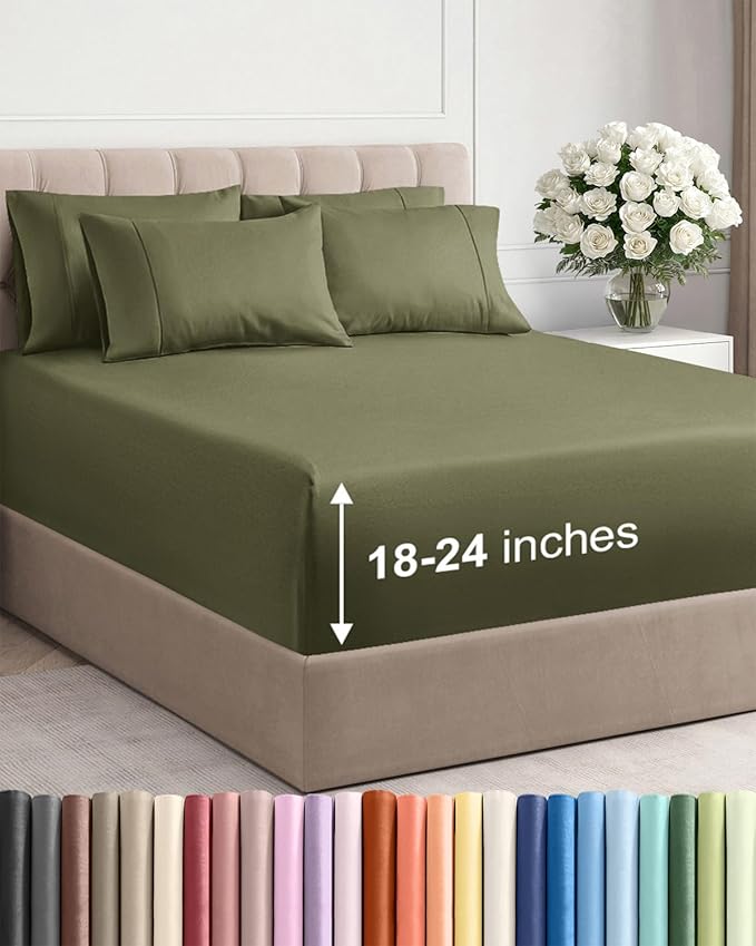 Extra Deep King Sheet Set - 6 Piece Breathable and Cooling Sheets - Hotel Luxury Bedding for Women, Men, Kids & Teens - Easy & Secure Fit - Soft, Wrinkle Free & Comfy - Extra Deep Pockets - Sage Green