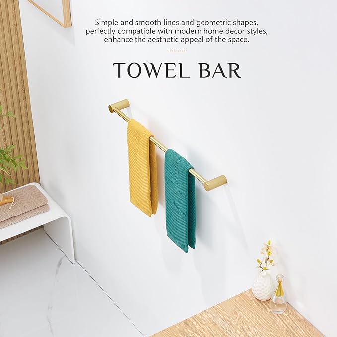 KOKOSIRI Bathroom Towel Rack Wall Mounted 24-Inch Bath Towel Bar Holders for Bathroom Hardware Accessories Brushed Gold Stainless Steel, B4007BG-L24