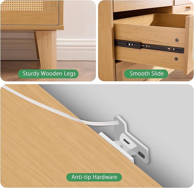 Dresser for Bedroom with 6 Drawers – Wide Chest of Drawers with Pulls Handles, Solid Wood Legs, Easy Assembly, Farmhouse Tall Dressers for Closet, Living Room,Hallway and Entryway Oak