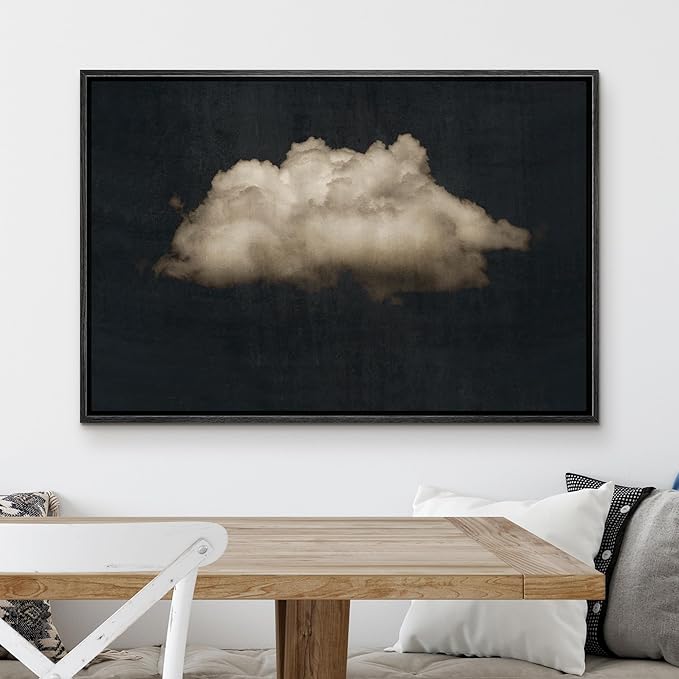 MUDECOR Framed Canvas Print Wall Art Vintage Cumulus Clouds Illustrations Fine Art Decorative Zen Multicolor Country/Farmhouse Retro for Bedroom - 16"x24" Black