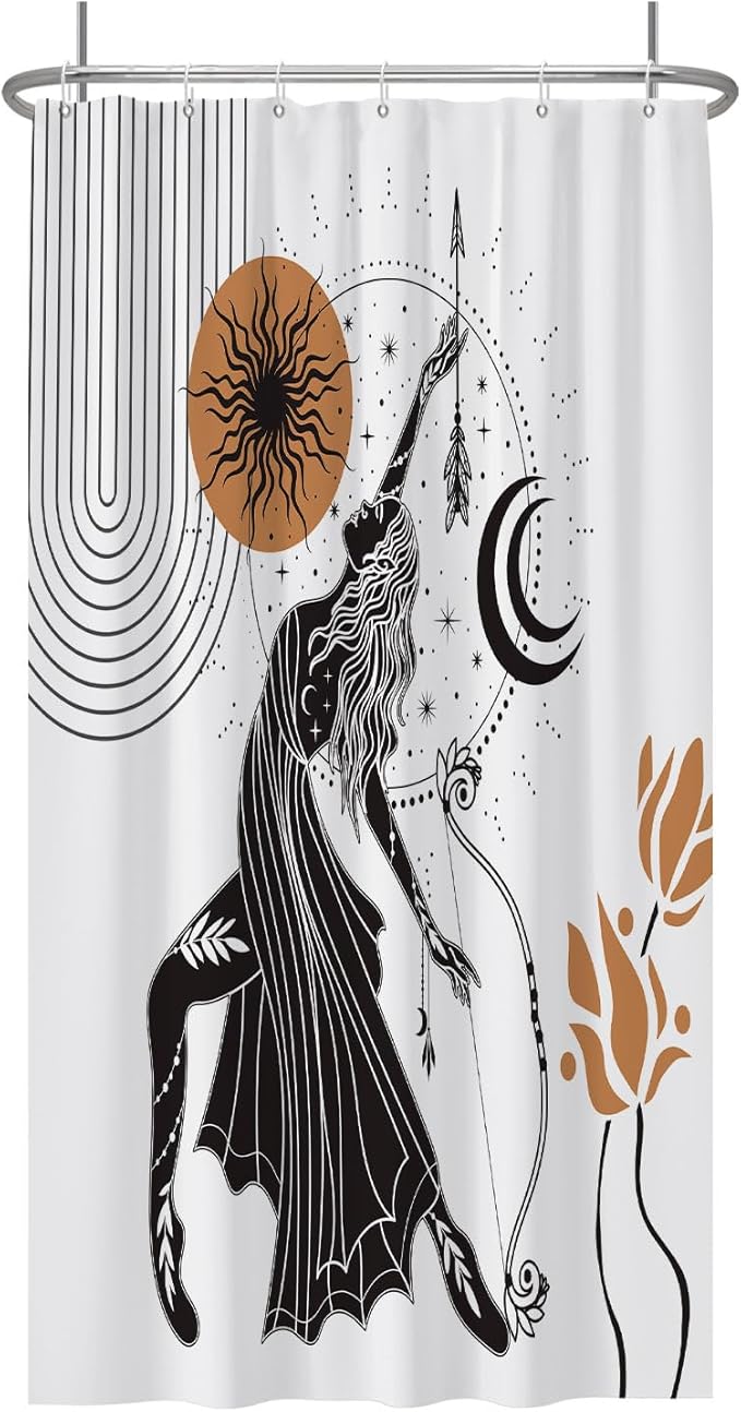 Baocicco Boho Shower Curtain Sun Moon Women Bow and Arrow Plants Modern Geometric Shower Curtains Decorative for Bathroom Waterproof Fabric Shower Curtain with Hooks 36x72 Inches