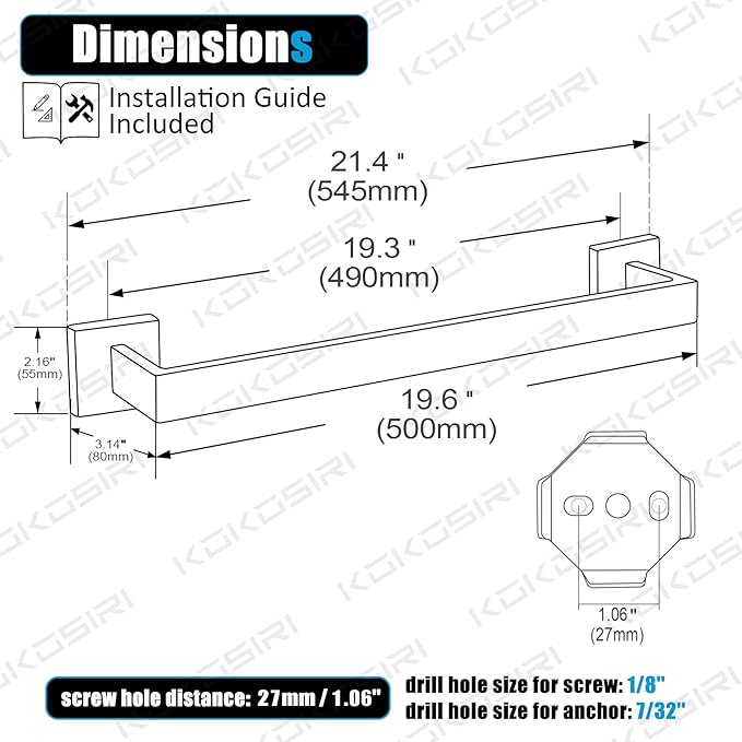 KOKOSIRI 20 Inch Towel Bar Bathroom Towel Bar Kitchen Dish Cloths Hanger Hand Towel Holder Stainless Steel Wall Mount, Brushed Gold, B4003BG-L20