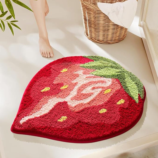 Ankah Fruit Bath Mats Cute Bathroom Rugs, Particularly Absorbent, Very Soft, and Dry Fast That Fits for Kid's Room, Bathroom or Other Room, 22.1" x 25.6", Large Strawberry