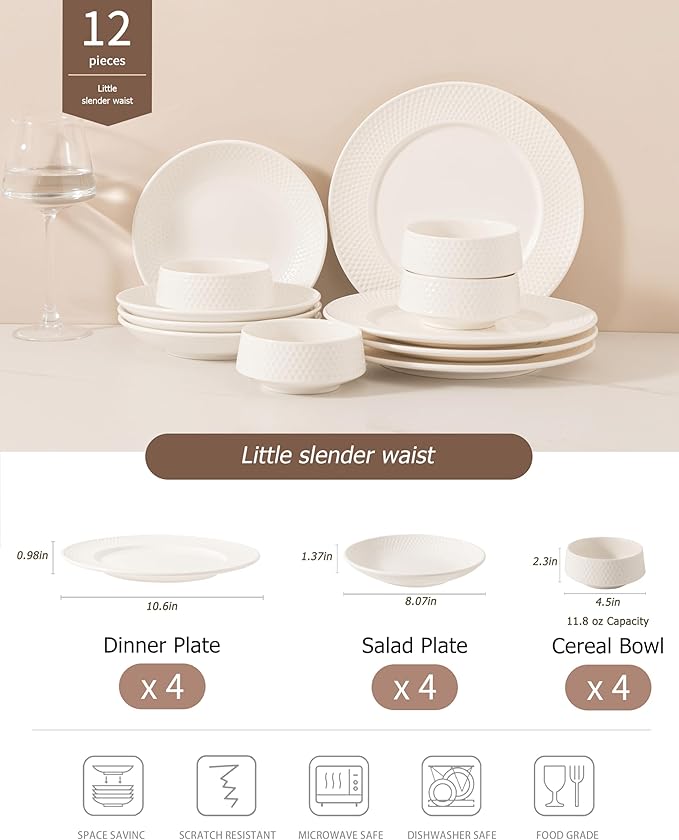 Dinnerware sets plates and bowls sets modern plates,Ceramic Dinnerware Sets,12 Pieces Porcelain Lightweight Plates,Scratch Resistant Dish Set (style - 11, 4 - Set (12pcs))
