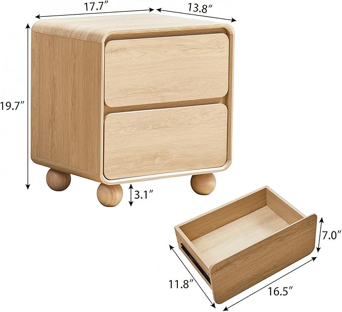 AVZEAR Modern 2 Drawer Dresser, 2 Drawer Nightstand Small Wooden Dresser Chest of Drawers, Handle Free & Curved Profile Design Sofa End Table for Living Room, Nursery, Natural