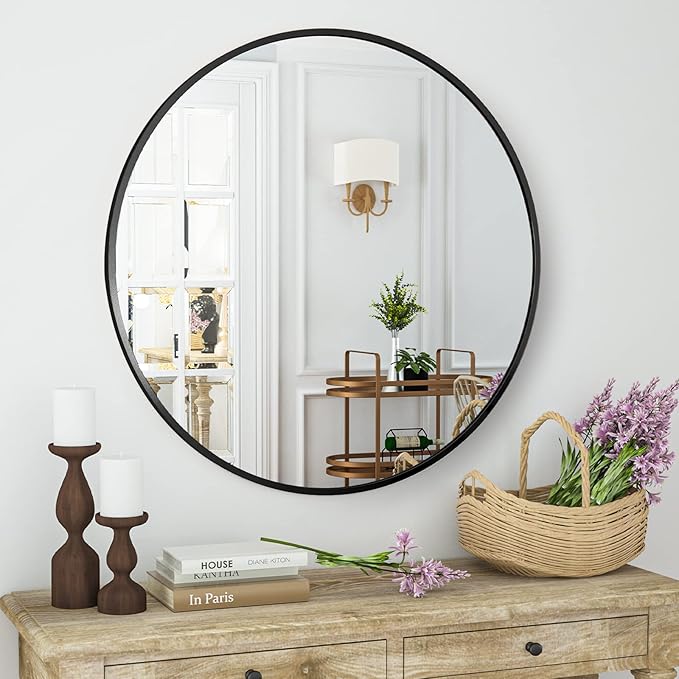 HARRITPURE Round Mirror 19.6" Black Wall Mounted Circle Mirror with Aluminum Alloy Frame Modern Design for Bathroom, Living Room, Vanity, Bedroom, Entryway