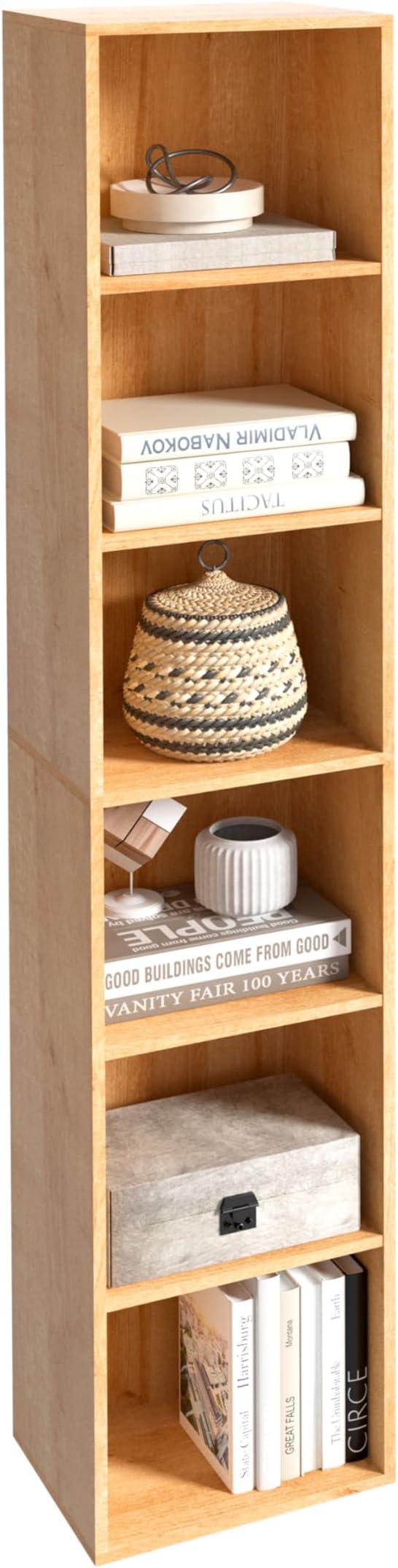 Wooden 6 Cube Storage Organizer, 6 Tier Storage Cubes Unit Display Cubby, Versatile Cubes Shelf and Cubby Organizer for Any Space (Oak, 6 Cube-W(11.8inch)