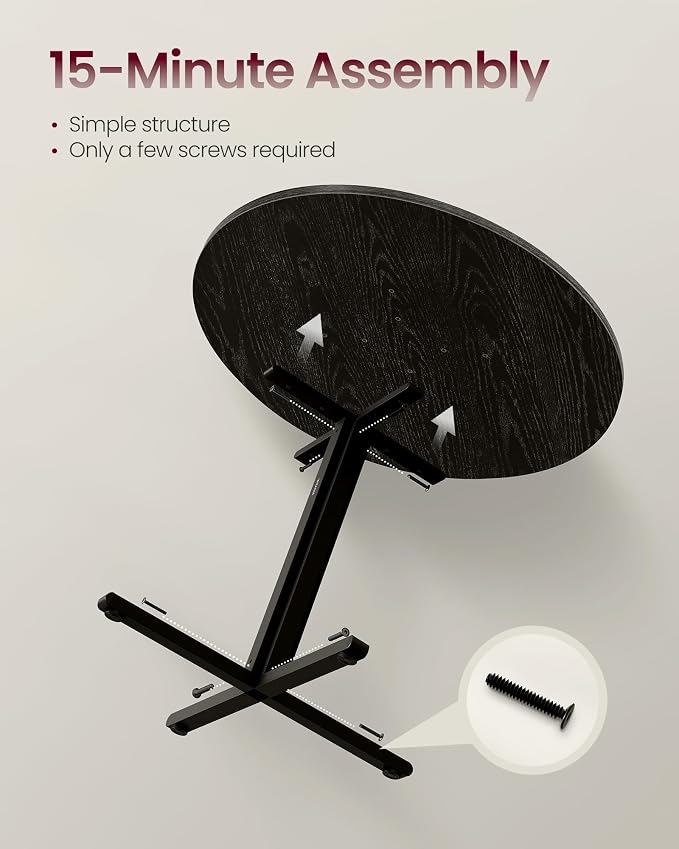 VASAGLE Dining Table, Small Round Kitchen Table for 4 People, 31.5 x 29.4 Inches, for Dining Room, Living Room, Modern, Water-Resistant, Ebony Black UKDT082B101S