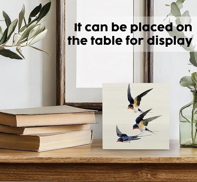 Vintage Bird Swallows Decor Sign - Vintage Bird Swallows Wooden Box Signs,Cute Birds Desk Shelf Table Decor Decorative Signs & Plaques