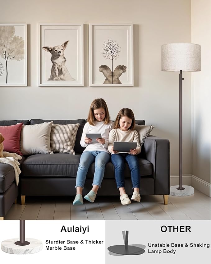 Brown Floor Lamp for Living Room,Dimmable Floor Lamp,Modern Standing Lamp with Marble Base,Tall Standing Lamp for Bedroom, Reading,Office & Kids' Room,LED Bulb Included