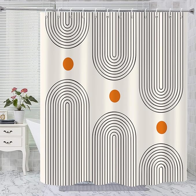 Boho Mid Century Extra Long Shower Curtain, 72Wx78H Minimalist Abstract Sun Modern Machine Washable Polyester Waterproof for Bathroom with 12 Hooks