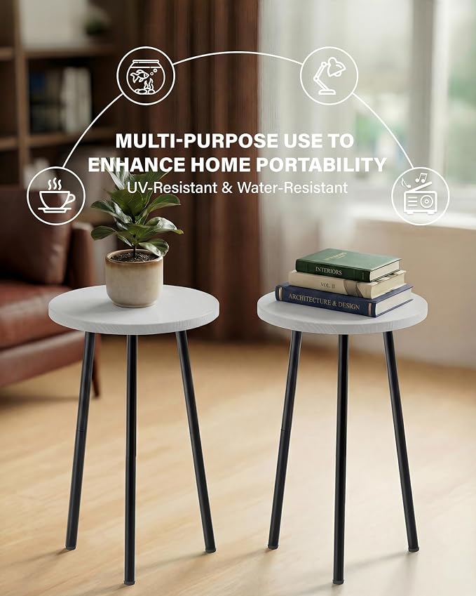 Plant Stand Indoor 2 Pack: Corner Wood 20 Inch Plant Stand Mid Century Modern Decor - Small Round Plant Table for Indoor Plants - Outdoor Plant Holder for Patio Living Room Bathroom Office (White)