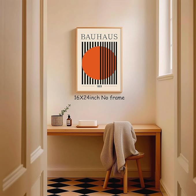 Bauhaus Abstract Geometric Wall Art Bauhaus Exhibition Poster Orange and Black Artwork Mid Century Modern Pictures Wall Decor Geometric Orange Poster Abstract Minimalist Painting Room 16x24in No Frame