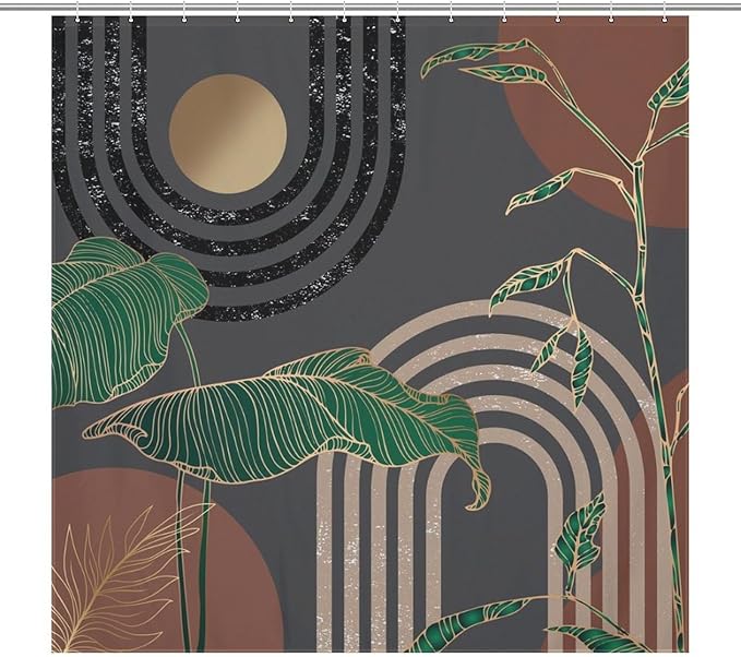 Boho Mid Century Shower Curtain,Retro Abstract Minimalist Tropical Modern Bathroom Curtain Polyester Waterproof Fabric Decor 72x72in（183x183cm）