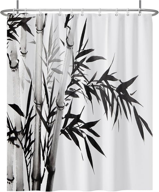 Baocicco Black White Bamboo Shower Curtain Chinese Ink Painting Plant Art Aesthetic Shower Curtains Decorative for Bathroom Waterproof Fabric Shower Curtain with Hooks 60x72 Inches