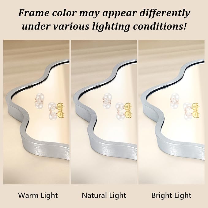 Oval Wavy Wall Mirror -Irregular Wall Mirror with Silver Asymmetrical Aluminum Alloy Frame,24"x36" Decorative Wall Mirrors for Bathroom, Bedroom, Living Room, Dining Room，Entryway